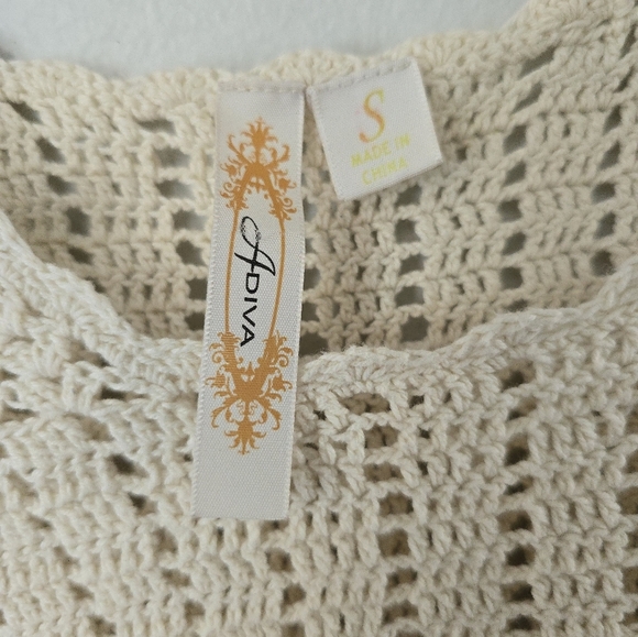 Adiva Top Ivory Tank Crochet Babydoll Flowy Sheer SMALL - Picture 5 of 7